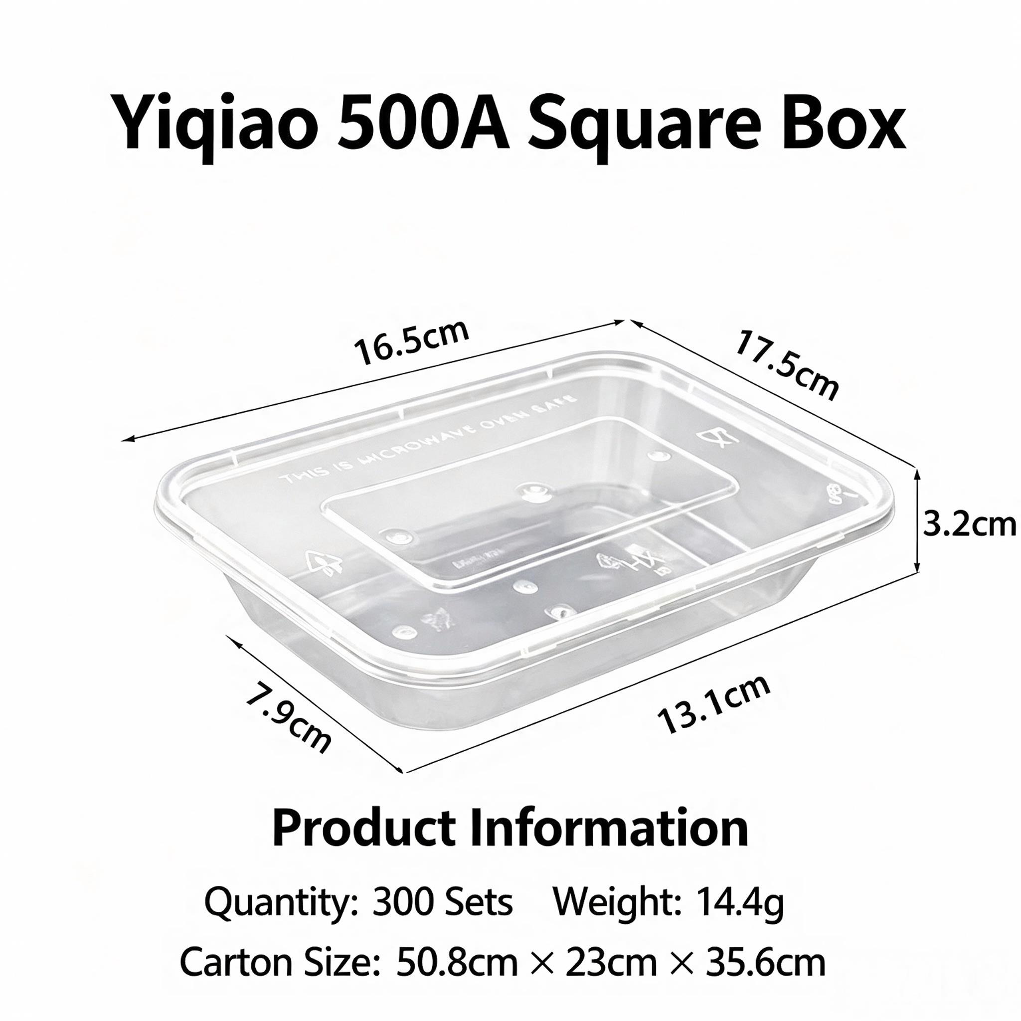 YQ500A Square PP Disposable Food Container, Microwave Safe Clear Plastic Takeaway Lunch Box with Lid for Catering & Food Delivery