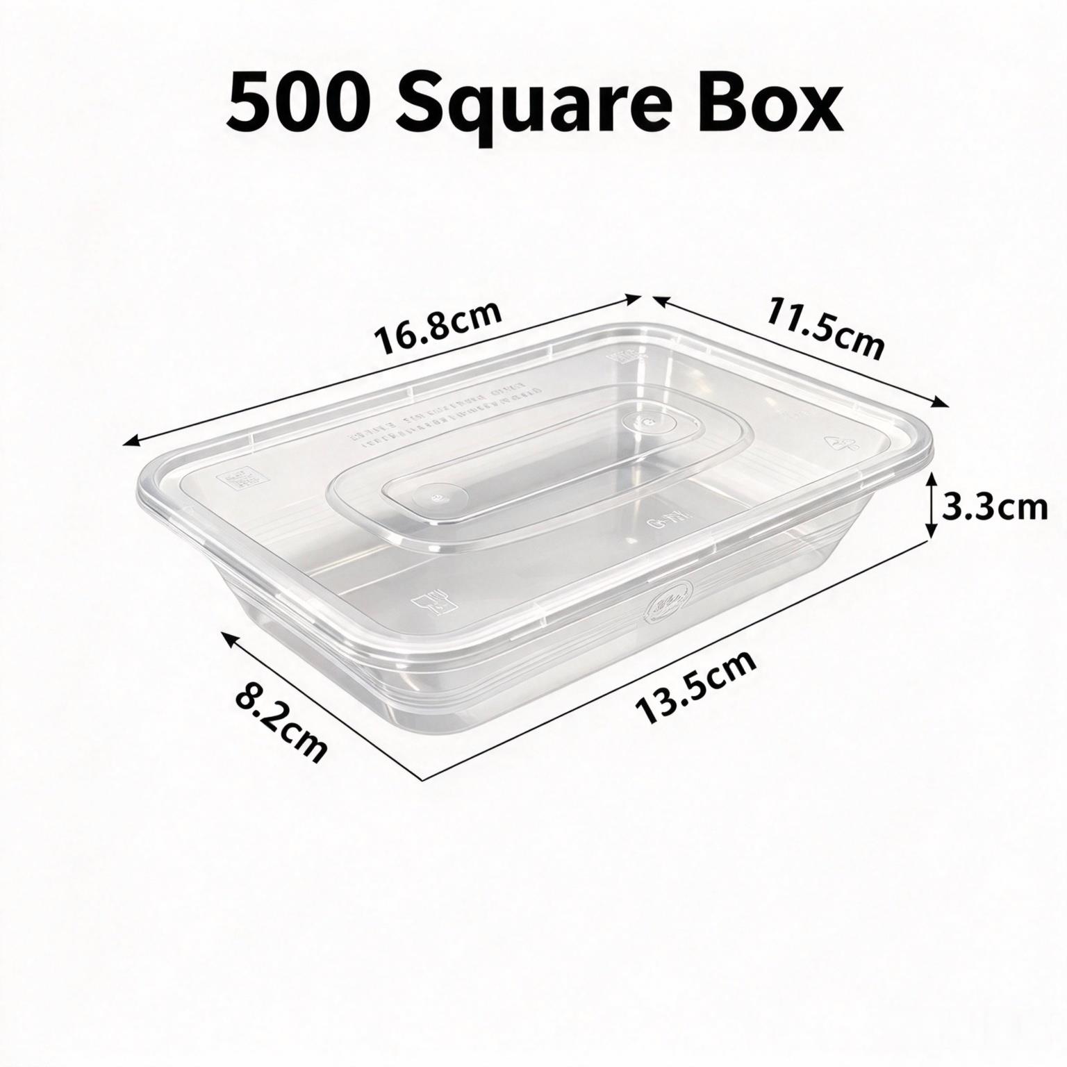 YQ500 Square PP Disposable Food Container, Microwave Safe Clear Plastic Takeaway Lunch Box with Lid for Catering & Food Delivery