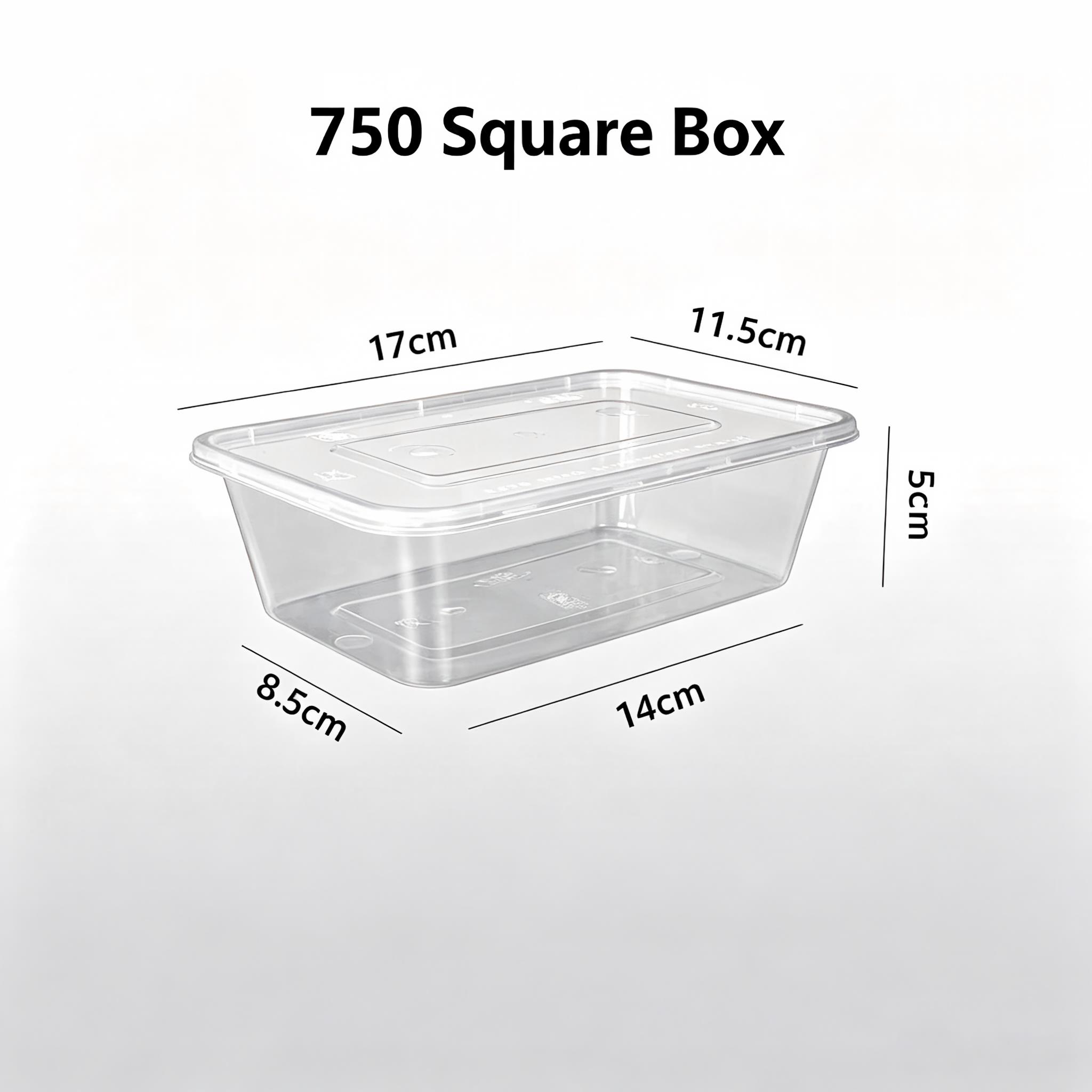 BH750 Square Food Grade PP Disposable Lunch Box, Clear Microwavable Plastic Takeaway Container with Lid for Restaurant, Supermarket