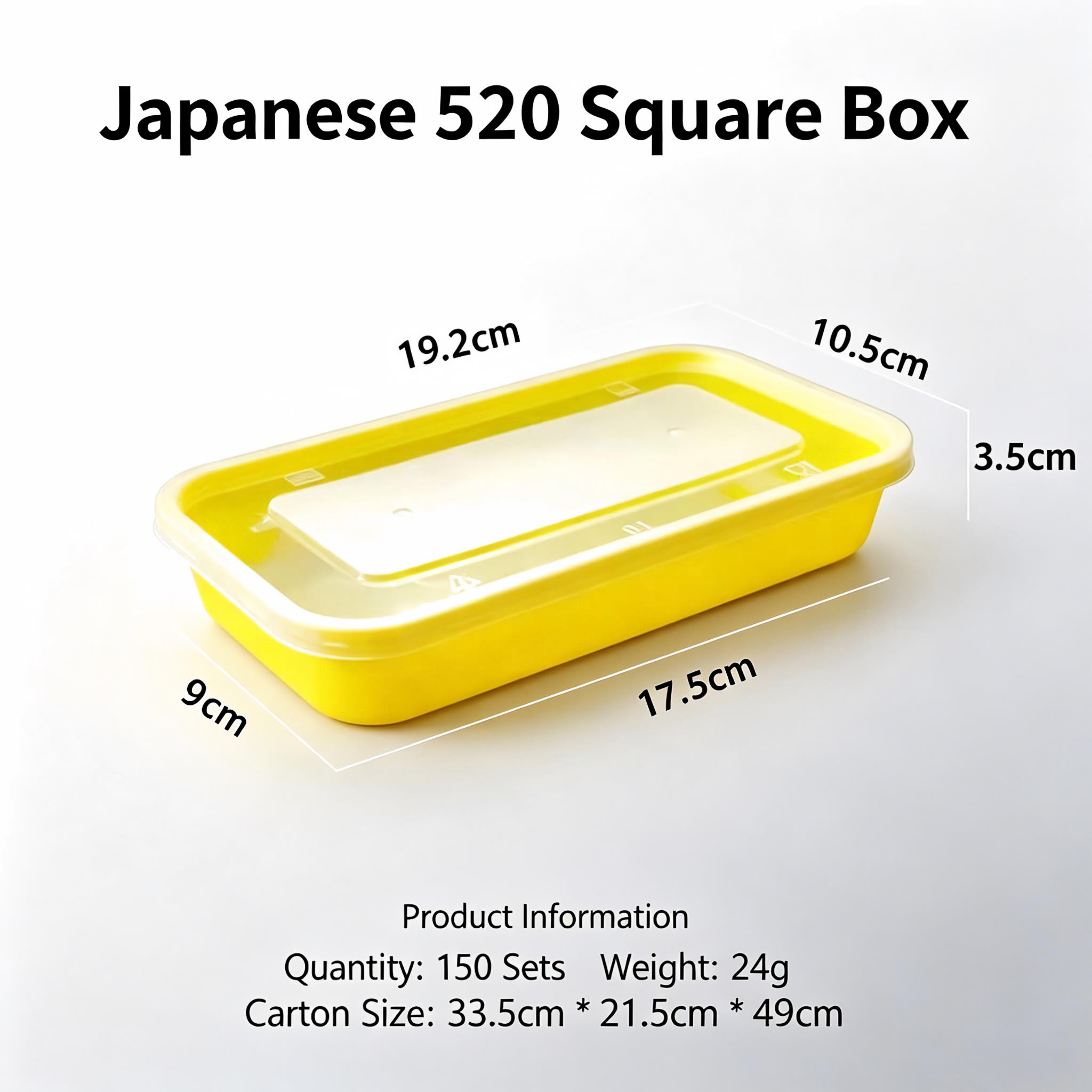 Japanese 520 Square Box Disposable Food Container, Microwave Safe Takeaway Meal Box