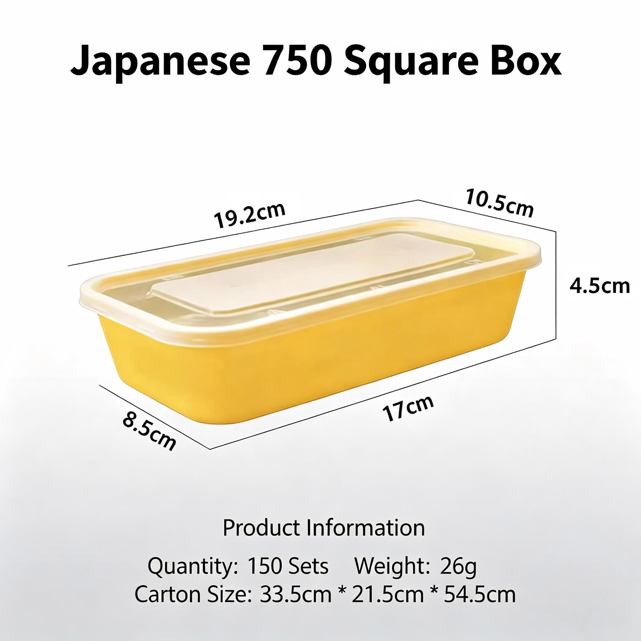Japanese 750 Square Box Disposable Food Container, Microwave Safe Clear Plastic Takeaway Lunch Box with Lid for Catering & Food Delivery